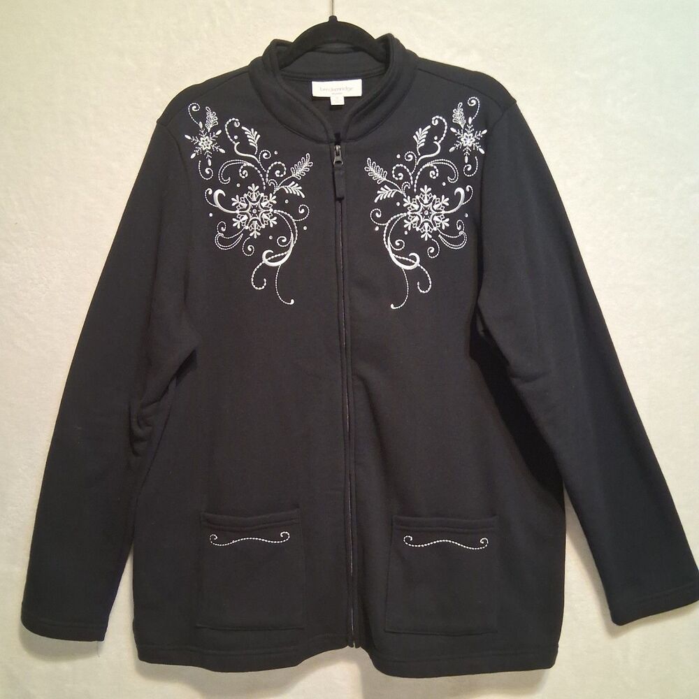 Breckenridge 1X Jacket Fleece Full Zip  Snowflake Embroidered Holiday Winter